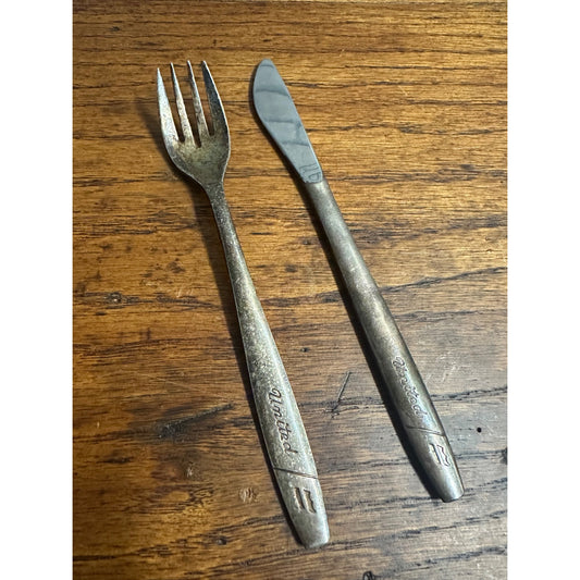 Vintage 1950s United Airlines Silver Plate Cutlery Fork & Butter Knife Airplane