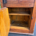 Antique Primitive c1880s Wooden Ice Box Cabinet  w/ Orante Spoon Carvings