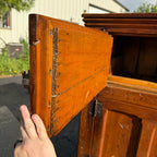Antique Primitive c1880s Wooden Ice Box Cabinet  w/ Orante Spoon Carvings