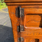 Antique Primitive c1880s Wooden Ice Box Cabinet  w/ Orante Spoon Carvings