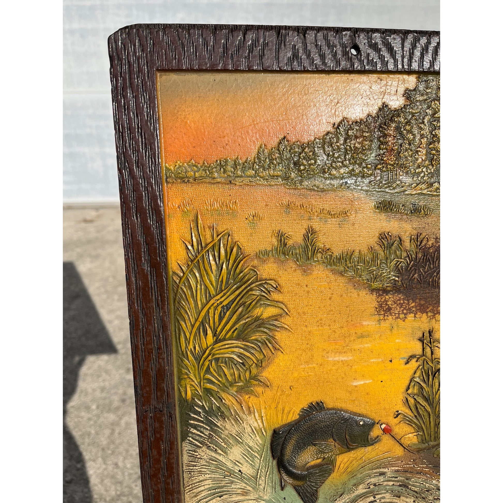Vintage Miller High Life Beer Composition Bass Fishing Bar Sign Advertising