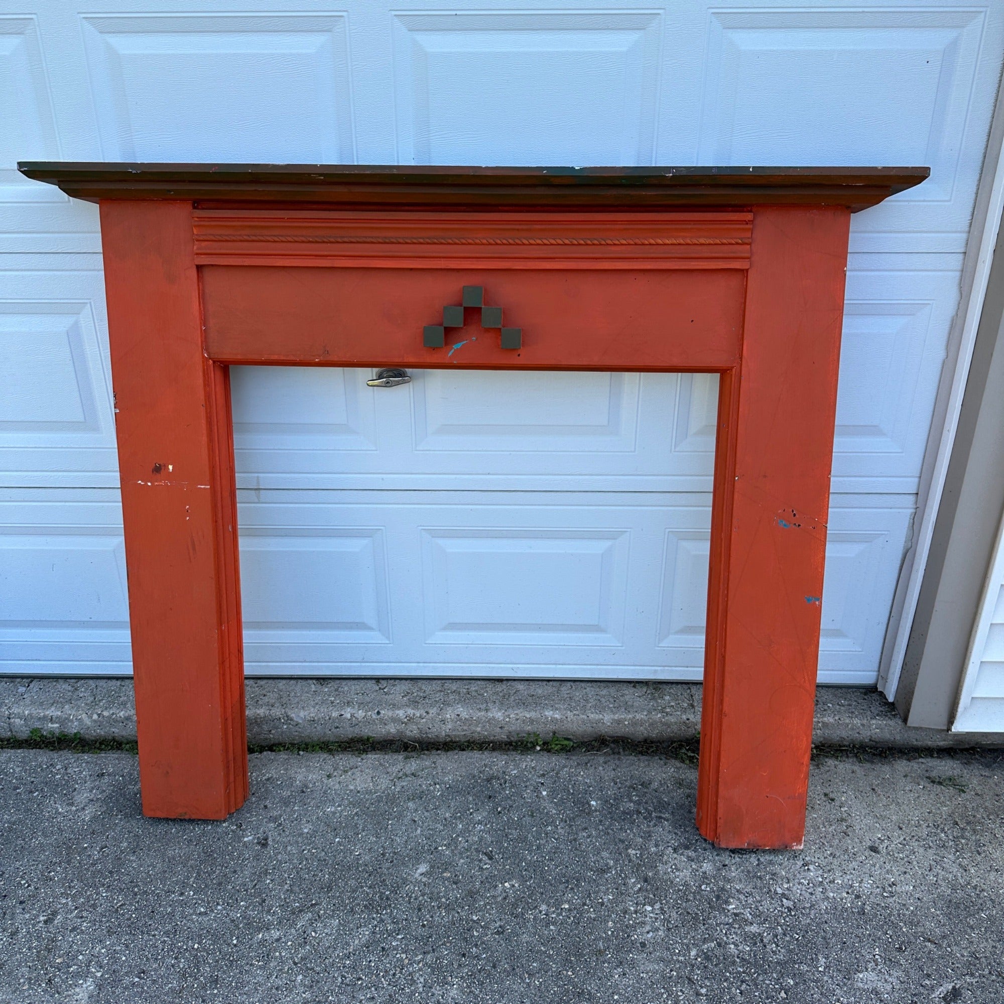 Vintage Wooden Orange Fireplace Mantle Rustic Farmhouse