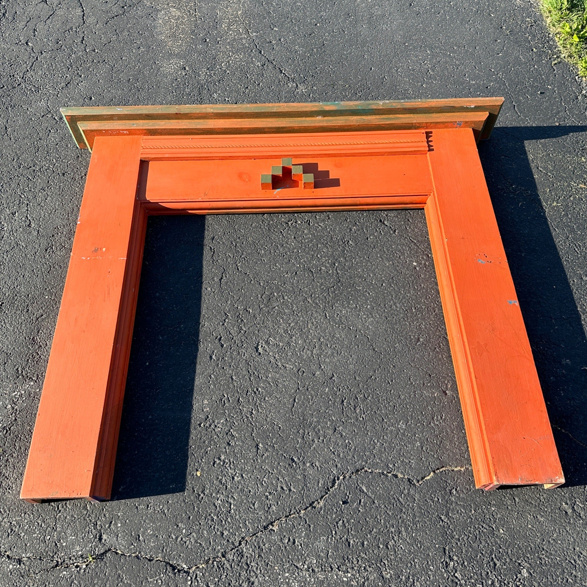 Vintage Wooden Orange Fireplace Mantle Rustic Farmhouse