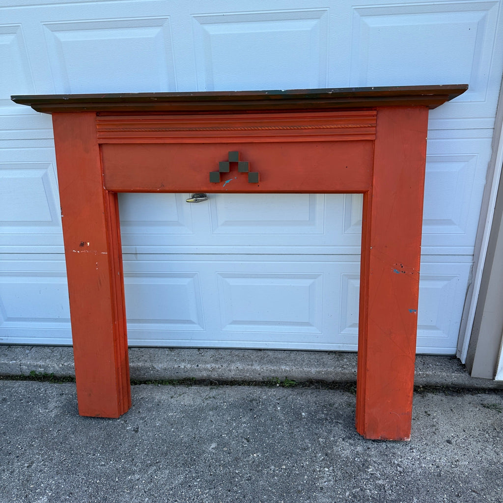 Vintage Wooden Orange Fireplace Mantle Rustic Farmhouse