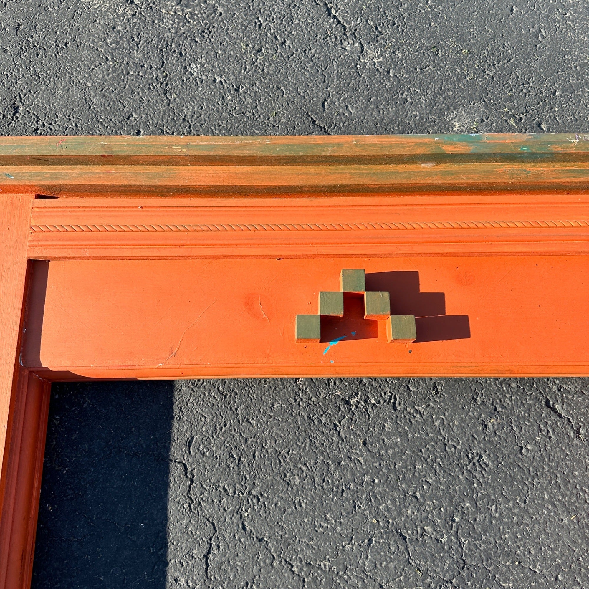 Vintage Wooden Orange Fireplace Mantle Rustic Farmhouse