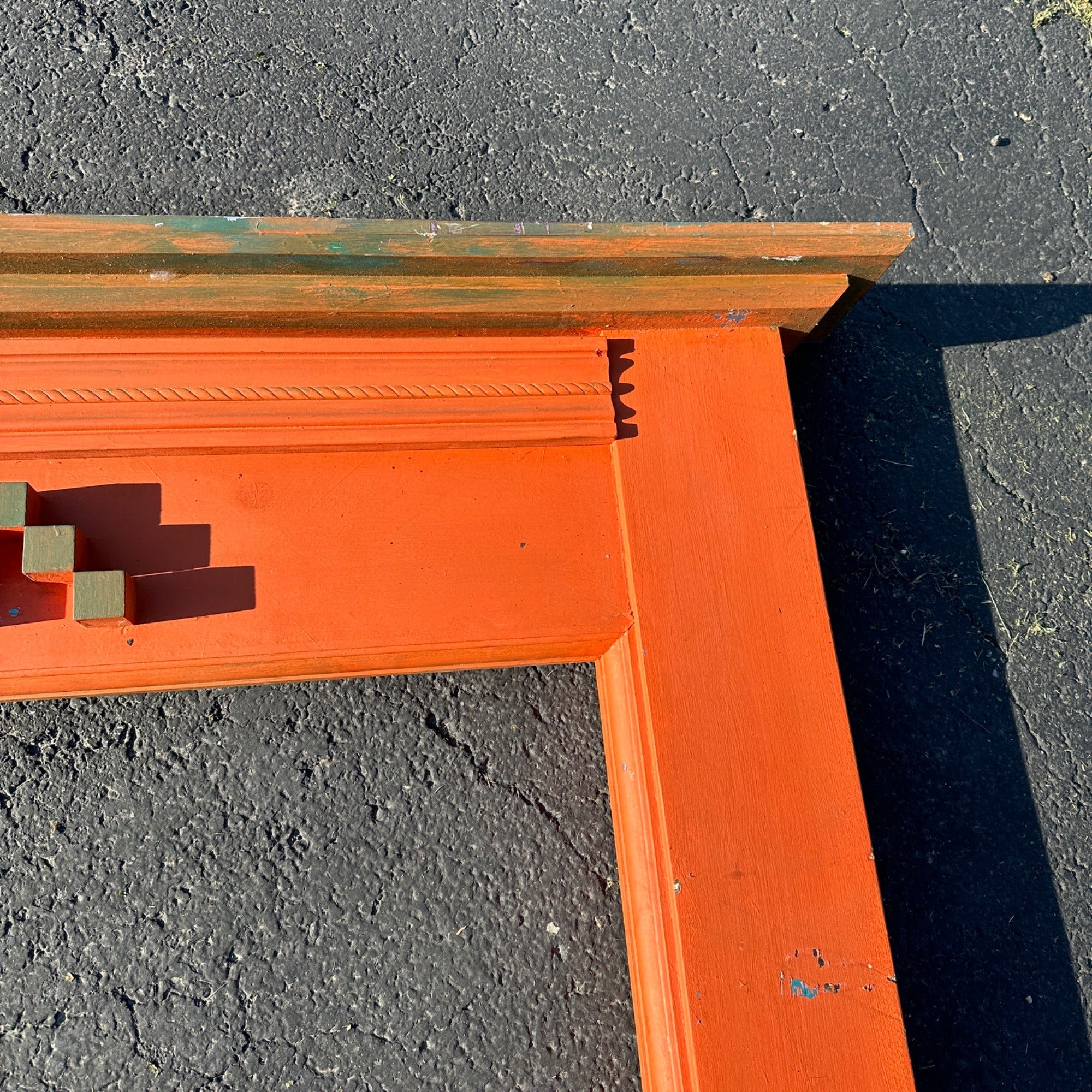 Vintage Wooden Orange Fireplace Mantle Rustic Farmhouse