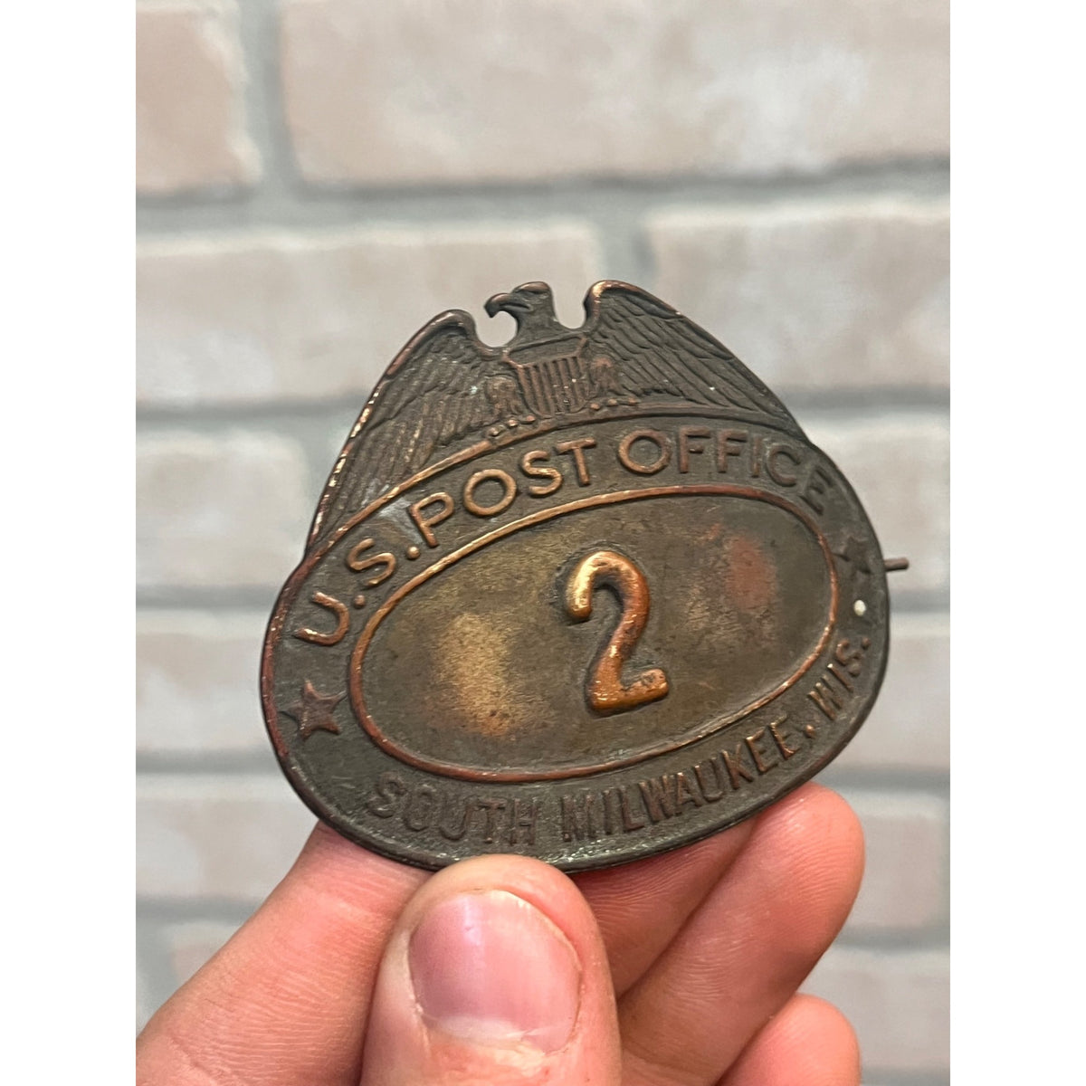 Vintage US Post Office Letter Carrier Hat Badge Pin #2 South Milwaukee Rare