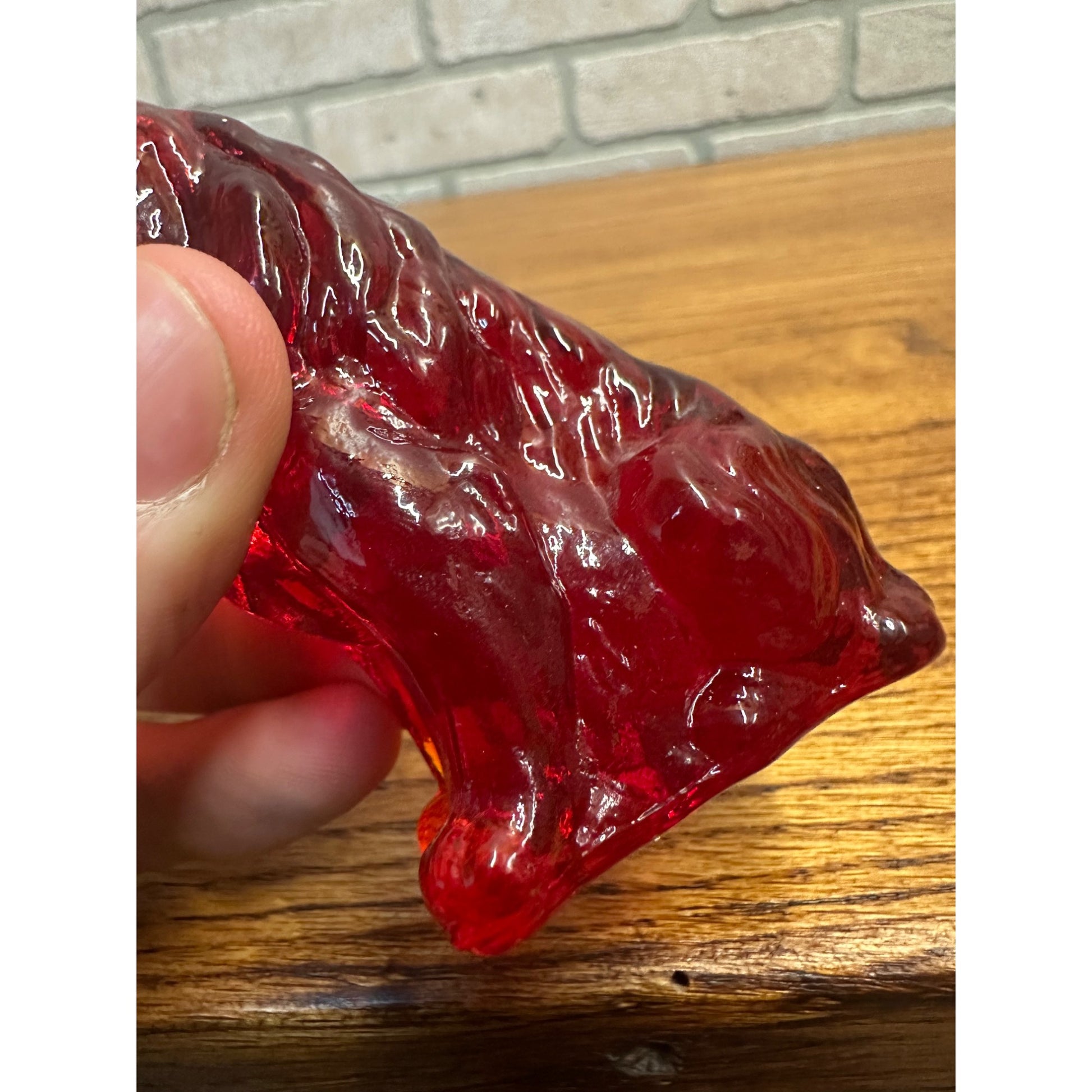 Vintage Mosser Art Glass 3" Sitting Collie Dog Figurine Dark Red UV GLOW
