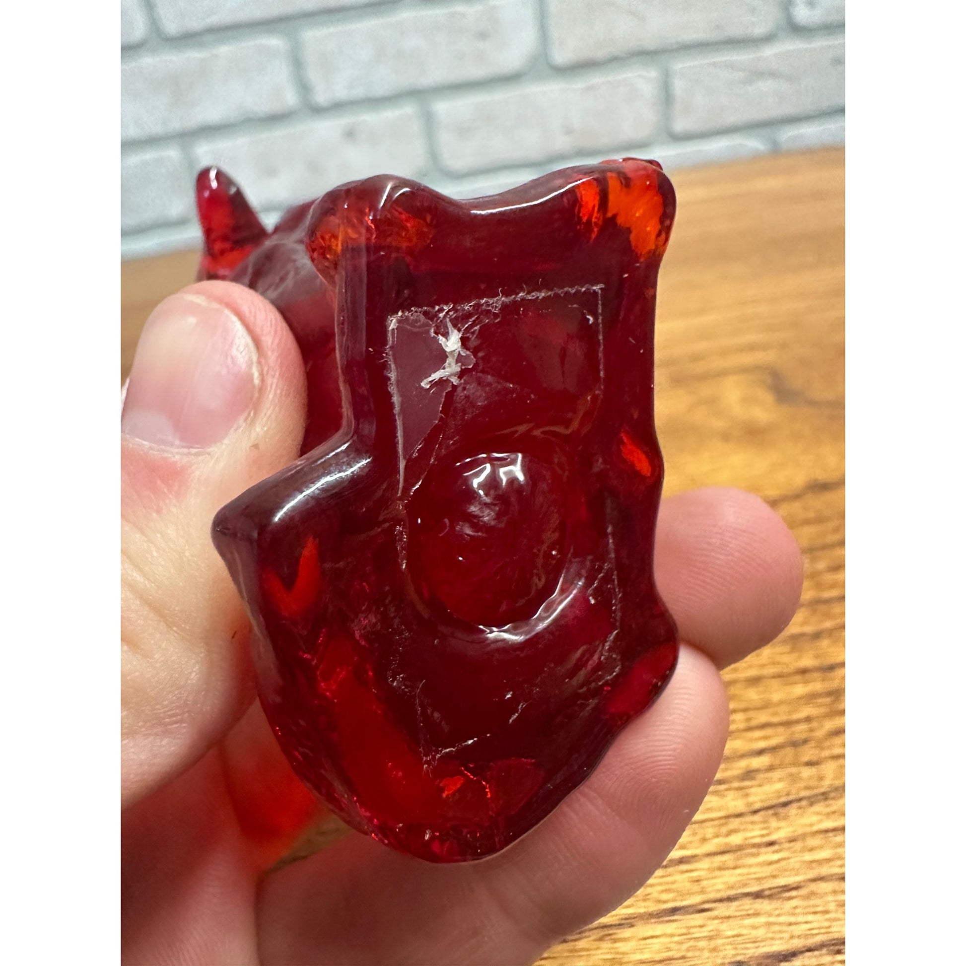 Vintage Mosser Art Glass 3" Sitting Collie Dog Figurine Dark Red UV GLOW