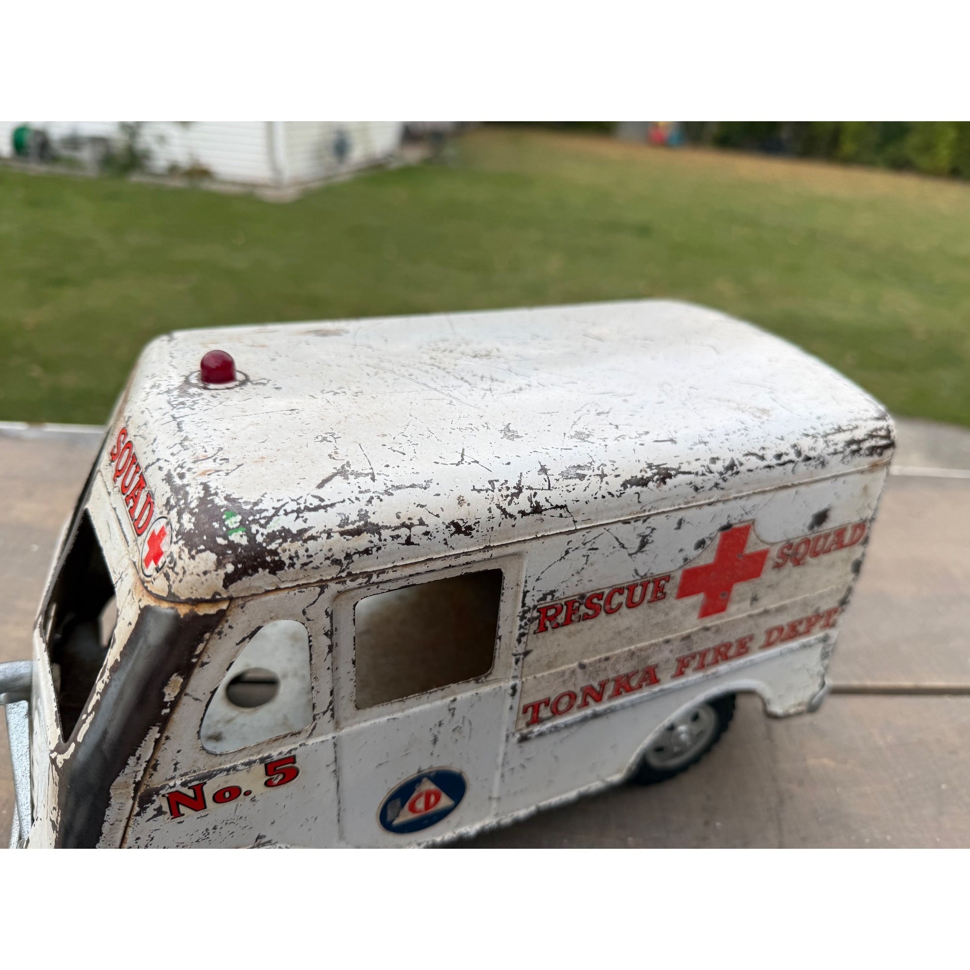 RARE Vintage Tonka Rescue Squad Fiore Dept. Civil Defense Van Truck Pressed Steel Toy