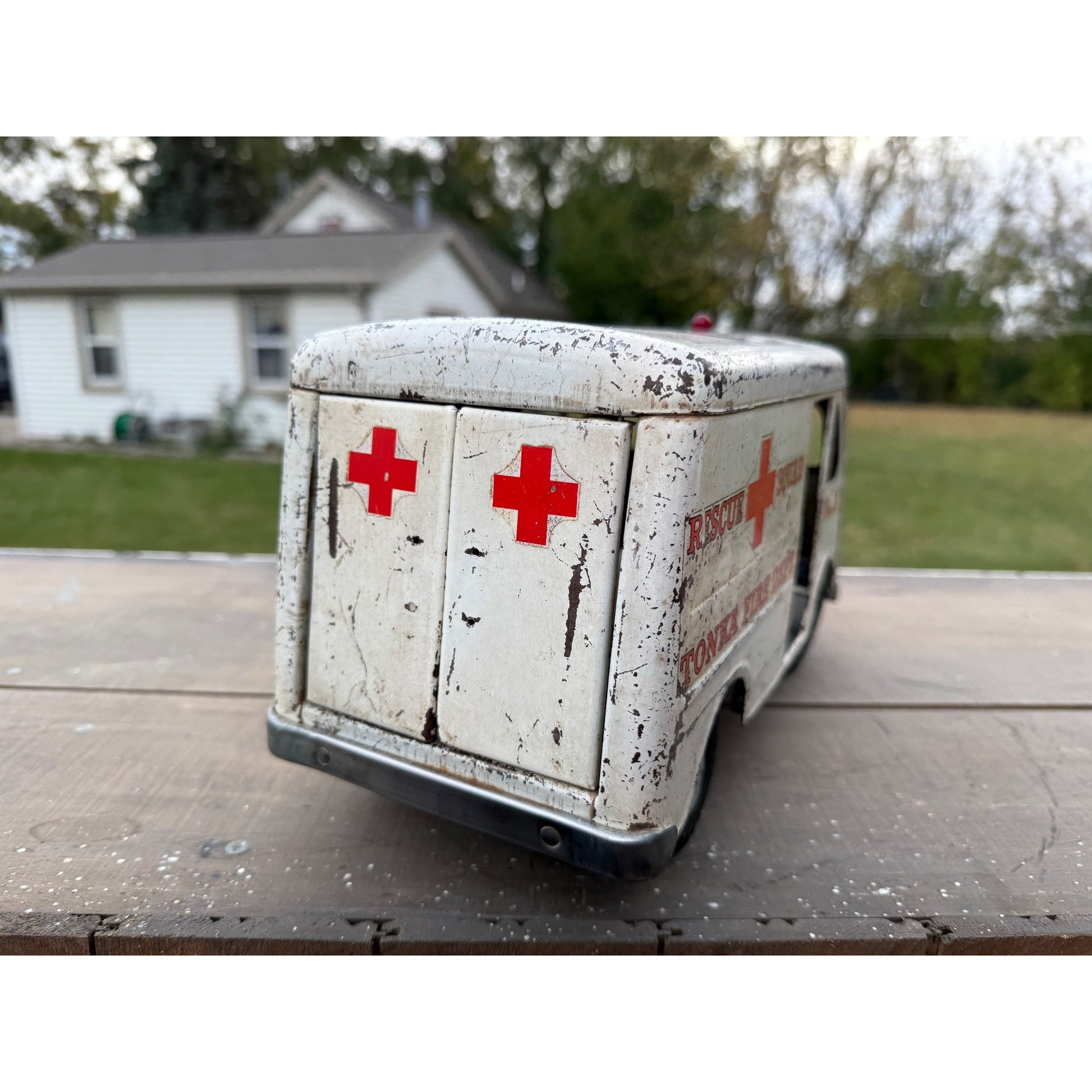 RARE Vintage Tonka Rescue Squad Fiore Dept. Civil Defense Van Truck Pressed Steel Toy