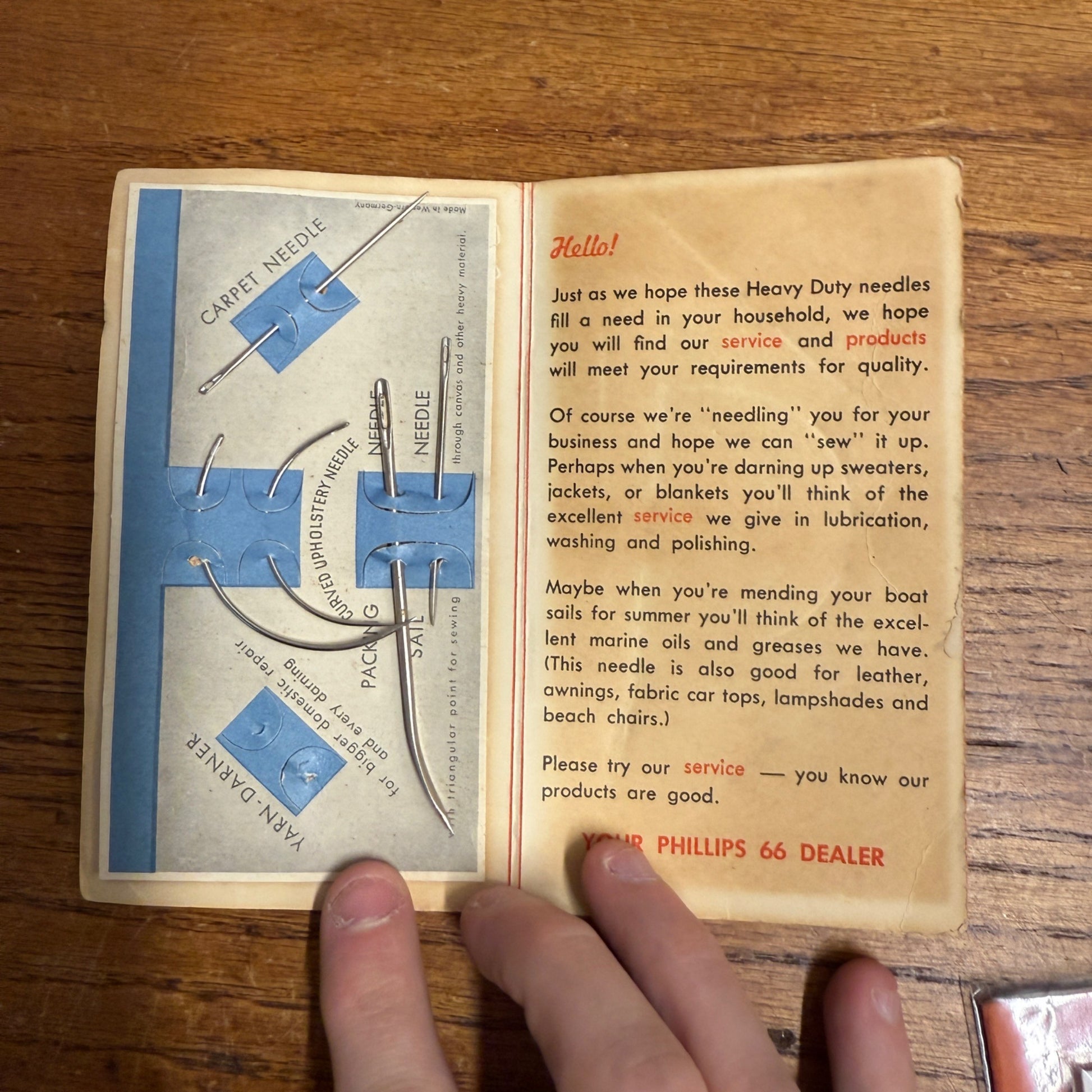 Vintage Phillips  66 Oil Service Station Advertising Needle Book West Bend WI