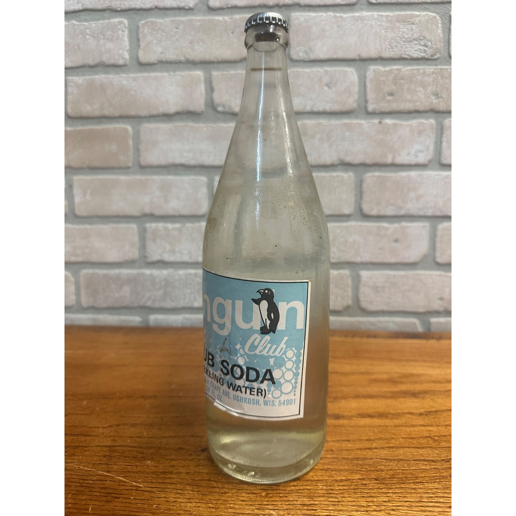 Vintage Penguin Club Soda - Harra Beverages Glass Soda Bottle Oshkosh Wis