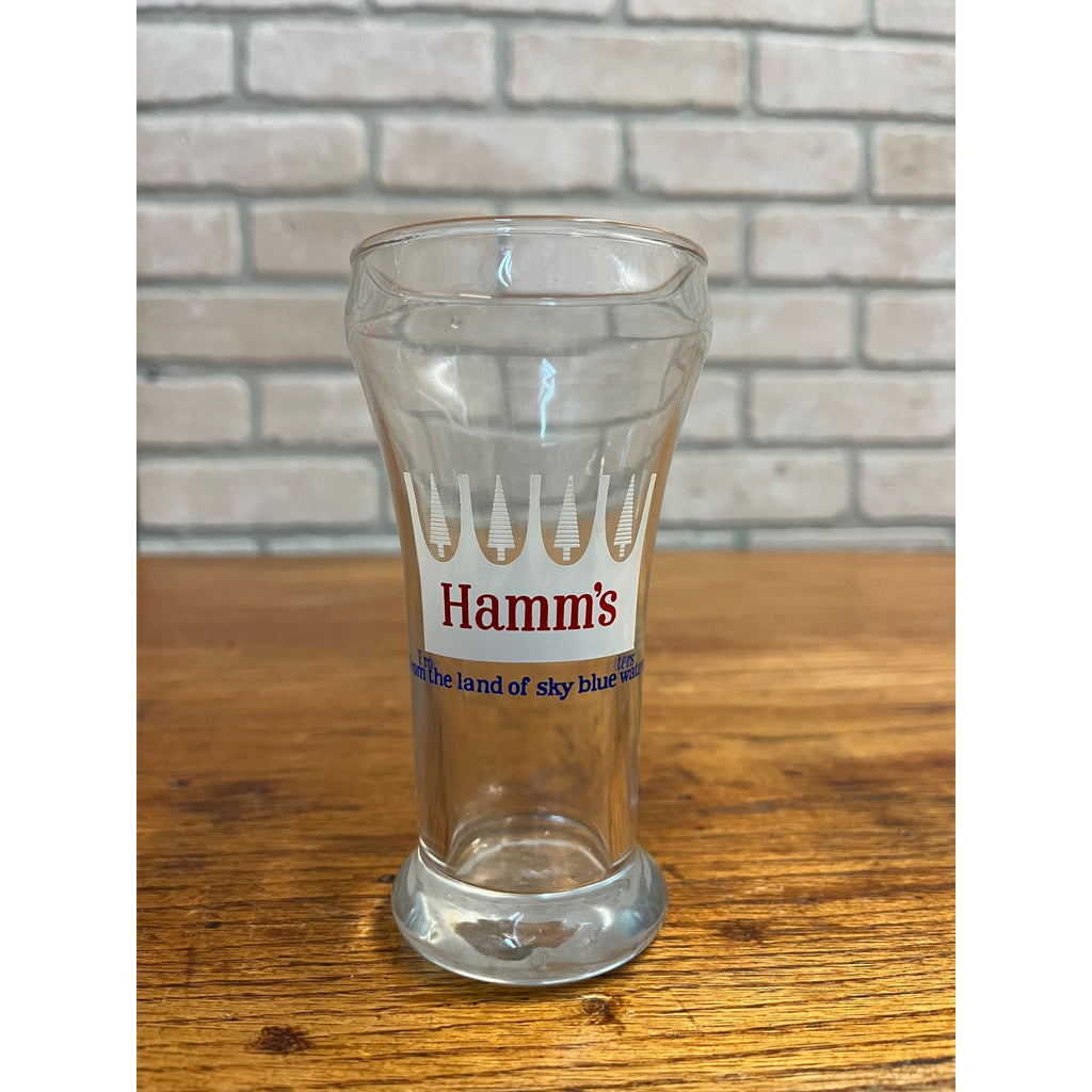 Vintage Hamm’s Beer Pilsner Glass 5-1/4" Tall White Crown Barware Sky Blue Waters