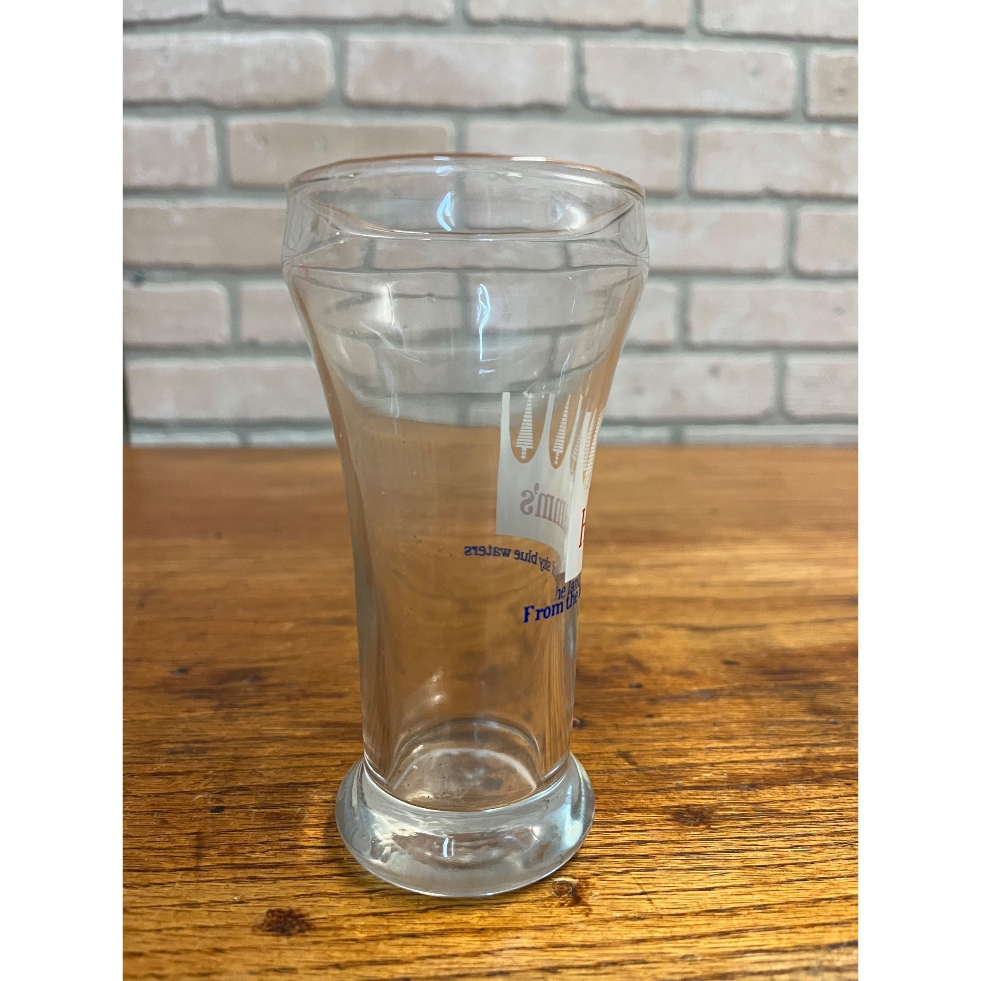 Vintage Hamm’s Beer Pilsner Glass 5-1/4" Tall White Crown Barware Sky Blue Waters