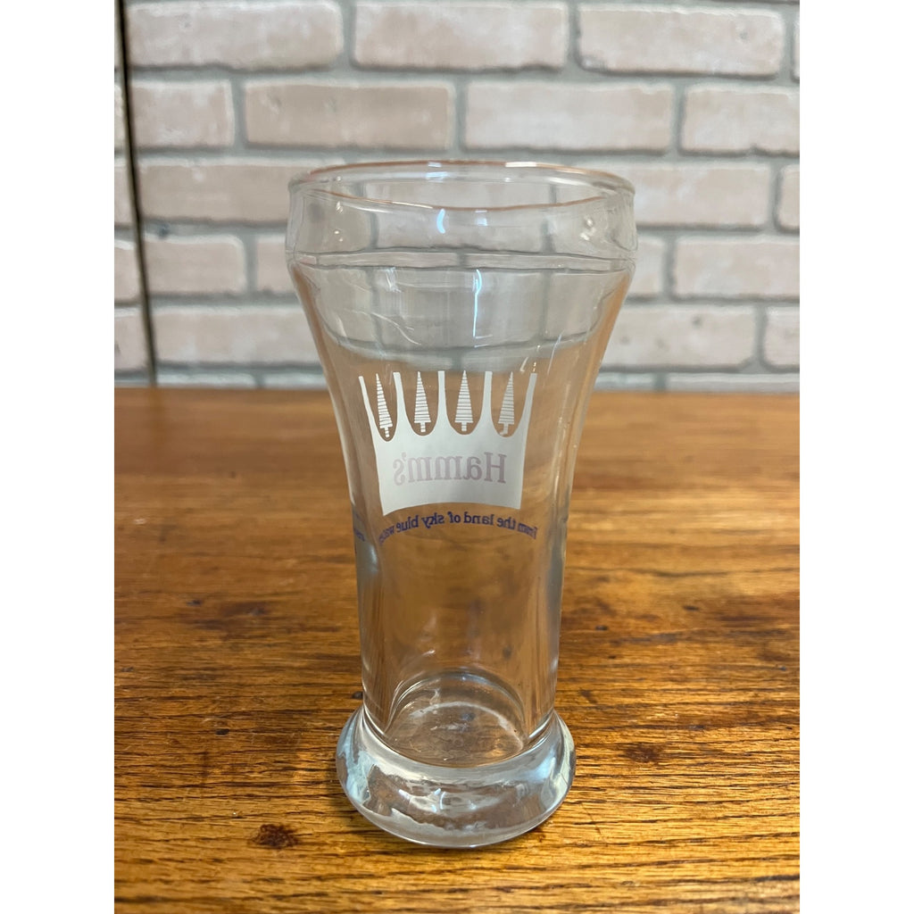 Vintage Hamm’s Beer Pilsner Glass 5-1/4" Tall White Crown Barware Sky Blue Waters