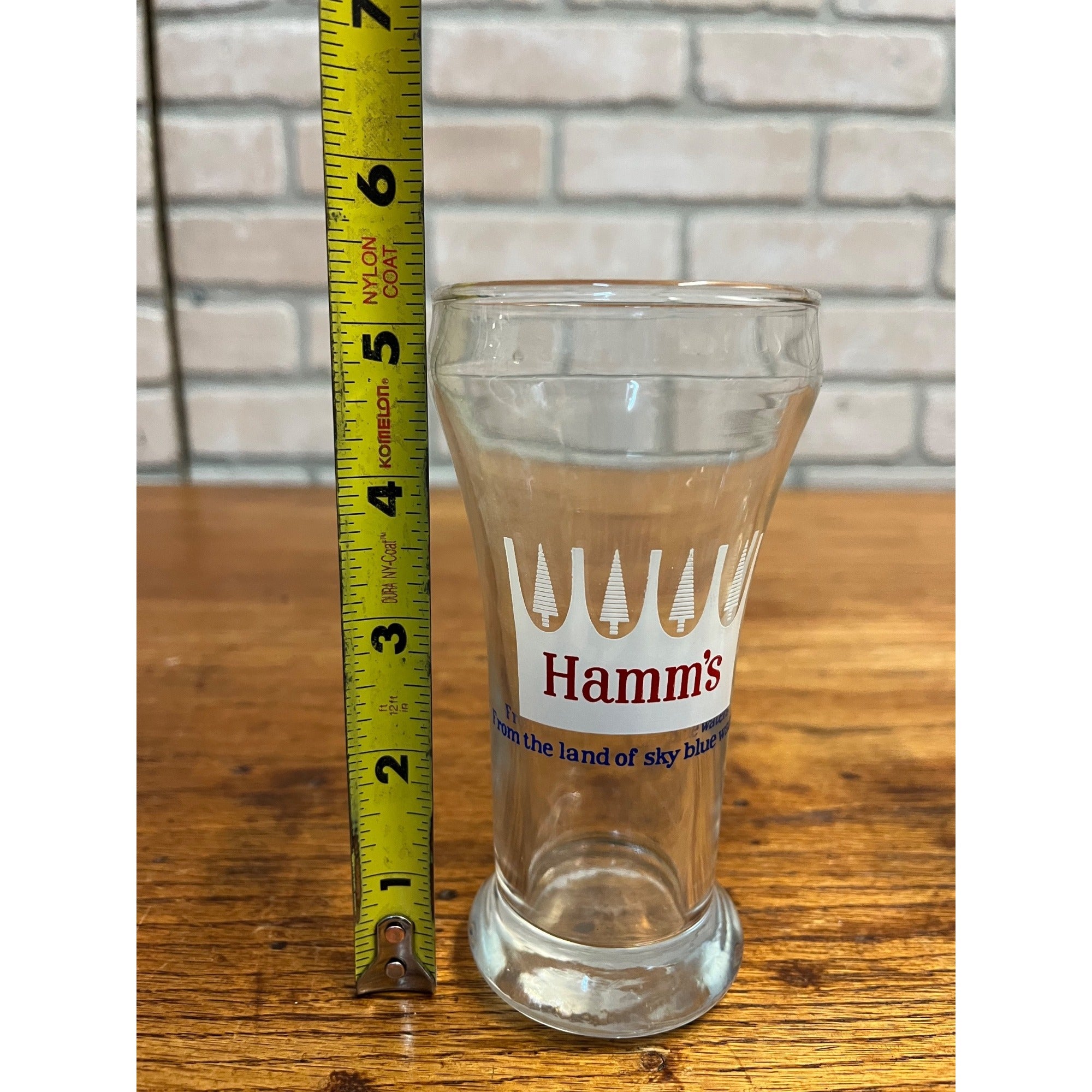Vintage Hamm’s Beer Pilsner Glass 5-1/4" Tall White Crown Barware Sky Blue Waters