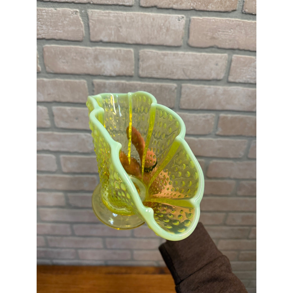 Vintage Fenton Topaz Hobnail Opalescent 8" Hankerchief Vase