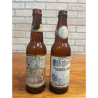 Vintage West Bend Lithia Bock Beer & Old timers Paper Label Amber Bottles WI