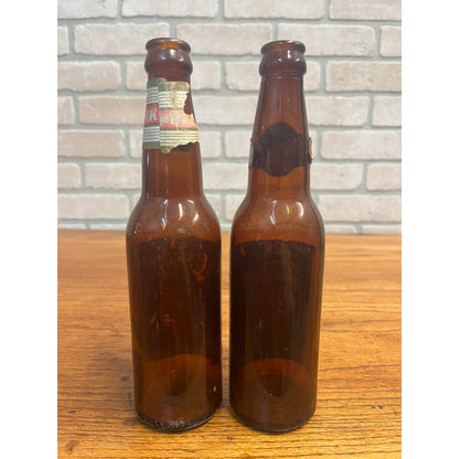 Vintage West Bend Lithia Bock Beer & Old timers Paper Label Amber Bottles WI