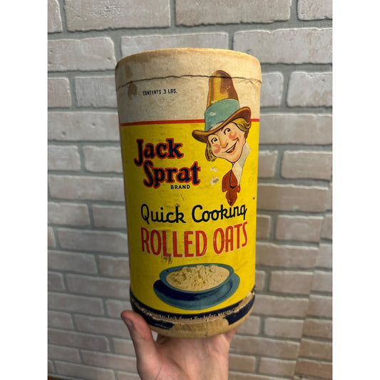 Vintage Jack Sprat Rolled Oats 3lb Cardstock Can Advertising Kitchen