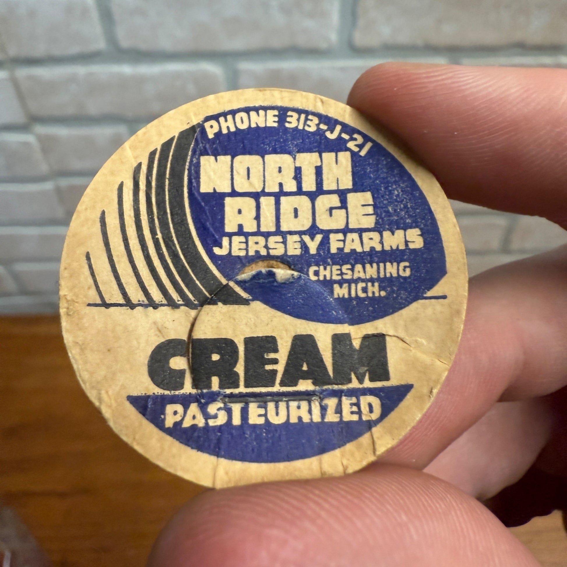 Vintage North Ridge Jersey Farms Chesaning Michigan MI Milk Bottle Cap Cream