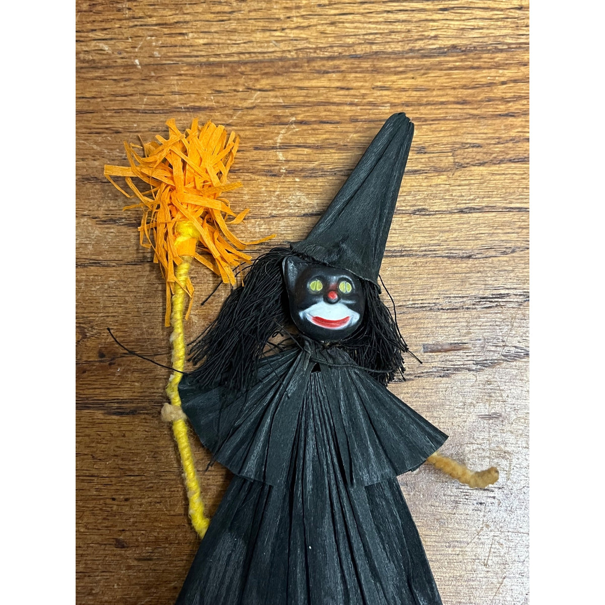 Vintage 1930s Halloween Black Cat Witch Crepe Chenille Figure