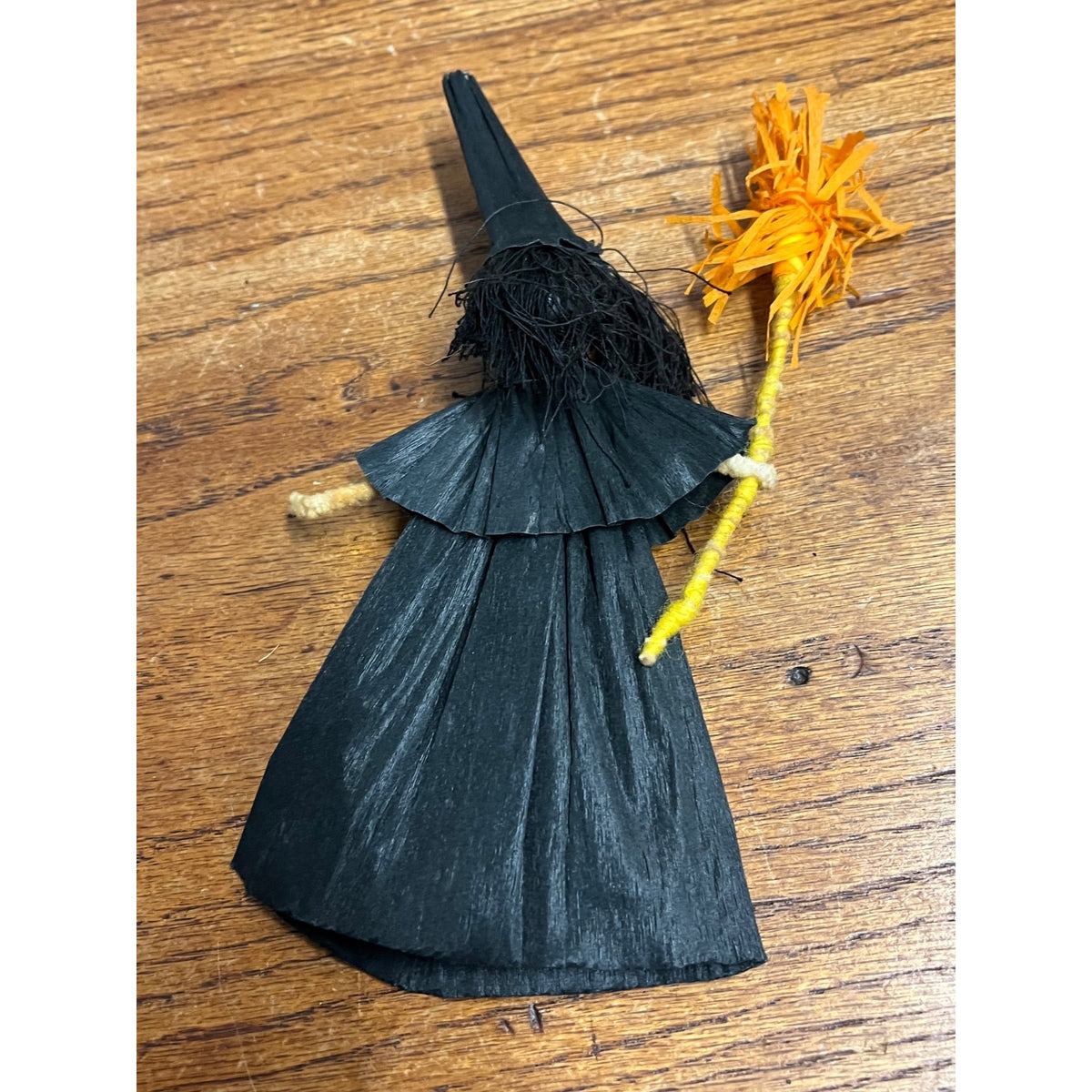 Vintage 1930s Halloween Black Cat Witch Crepe Chenille Figure