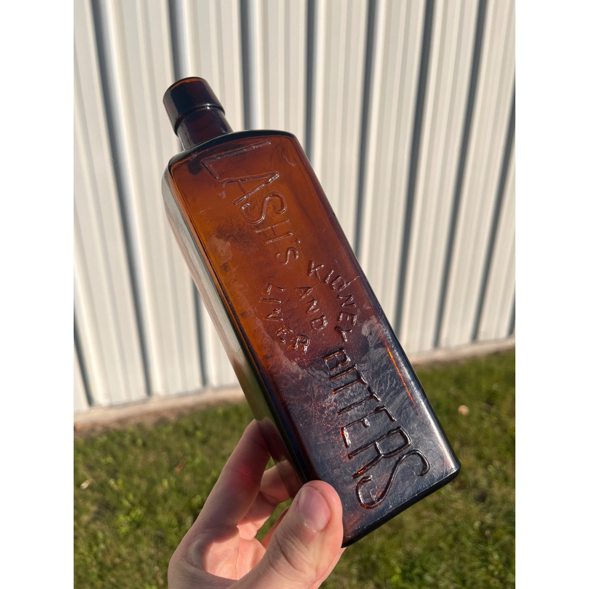 Antique Lash's Kidney & Liver Bitters Amber Embossed Apothecary Medicine Bottle