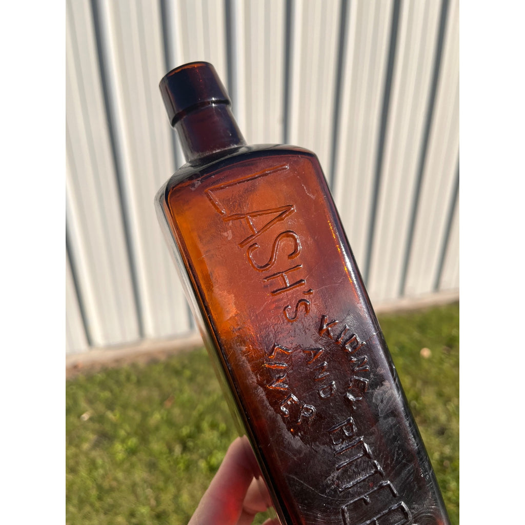Antique Lash's Kidney & Liver Bitters Amber Embossed Apothecary Medicine Bottle