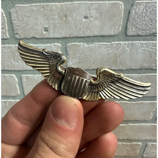 WWII Sterling Army Air Forces Pilot Full Size 3" Wings Badge Amcraft WW2