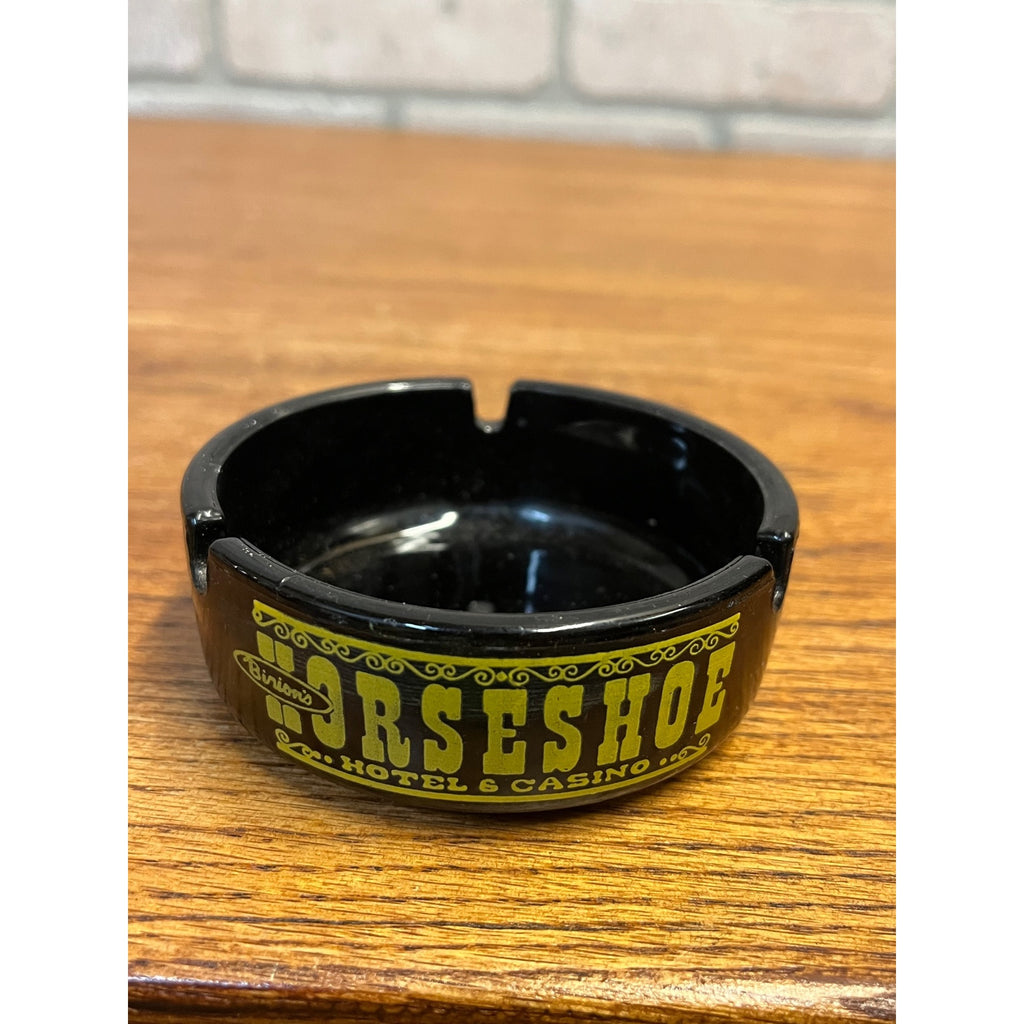 Vintage Horseshoe Hotel & Casino Las Vegas NV Black Glass Ashtray Advertising