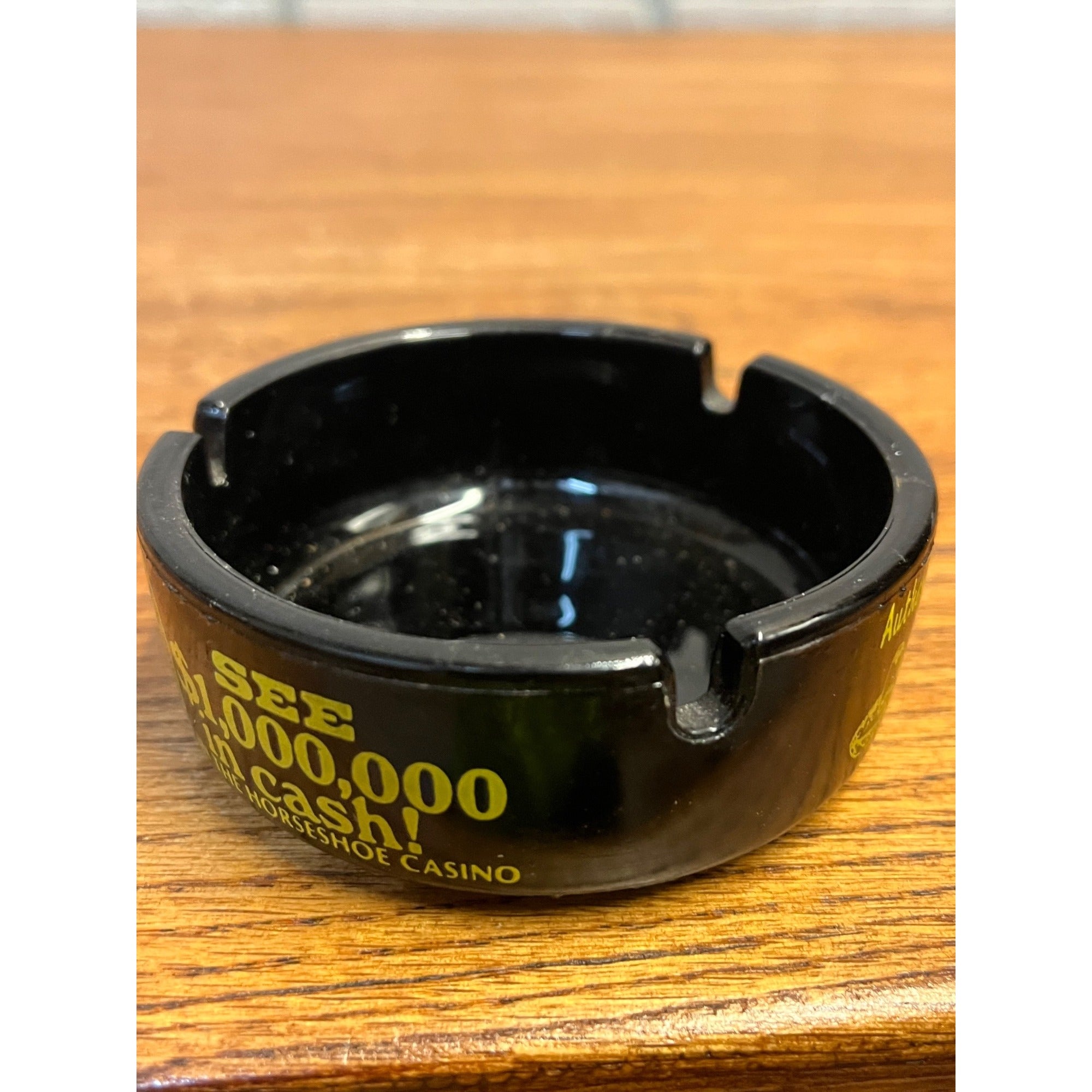 Vintage Horseshoe Hotel & Casino Las Vegas NV Black Glass Ashtray Advertising