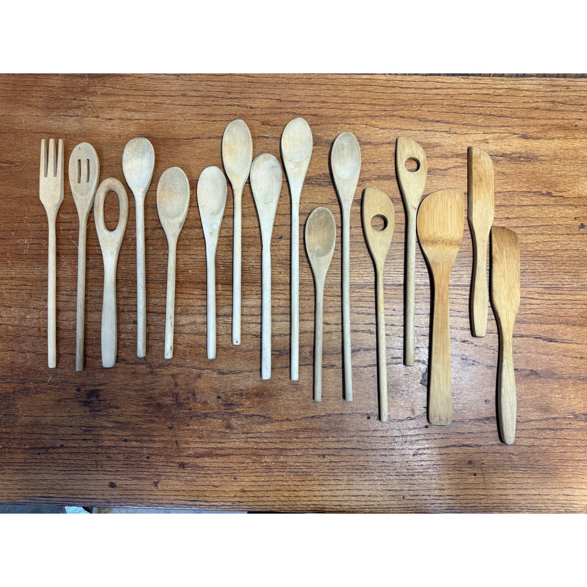 Large Lot of Vintage Wooden Kitchen Utensils: Spoons, Spatulas, Forks, Spreaders Sixteen (16) Pieces Primitive Kitchen Decor