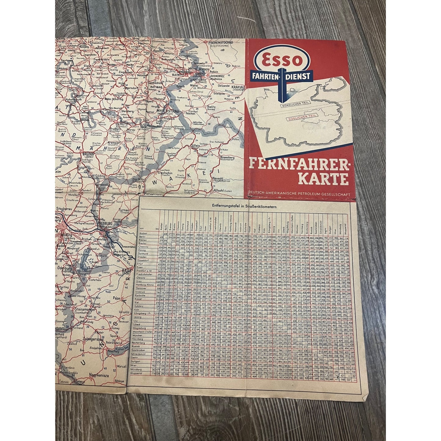 Vintage ESSO Oil Tourist Road Map of Germany Third Reich WWII Era