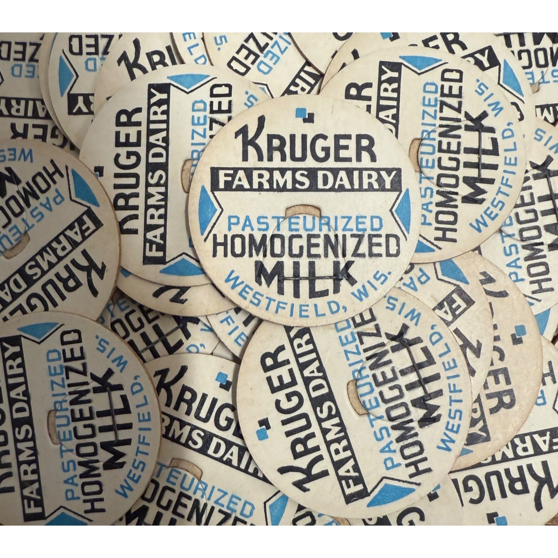 Milk Bottle Cap - Kruger Farms Dairy - Westfield, (Wisconsin) Wis WI - Blue