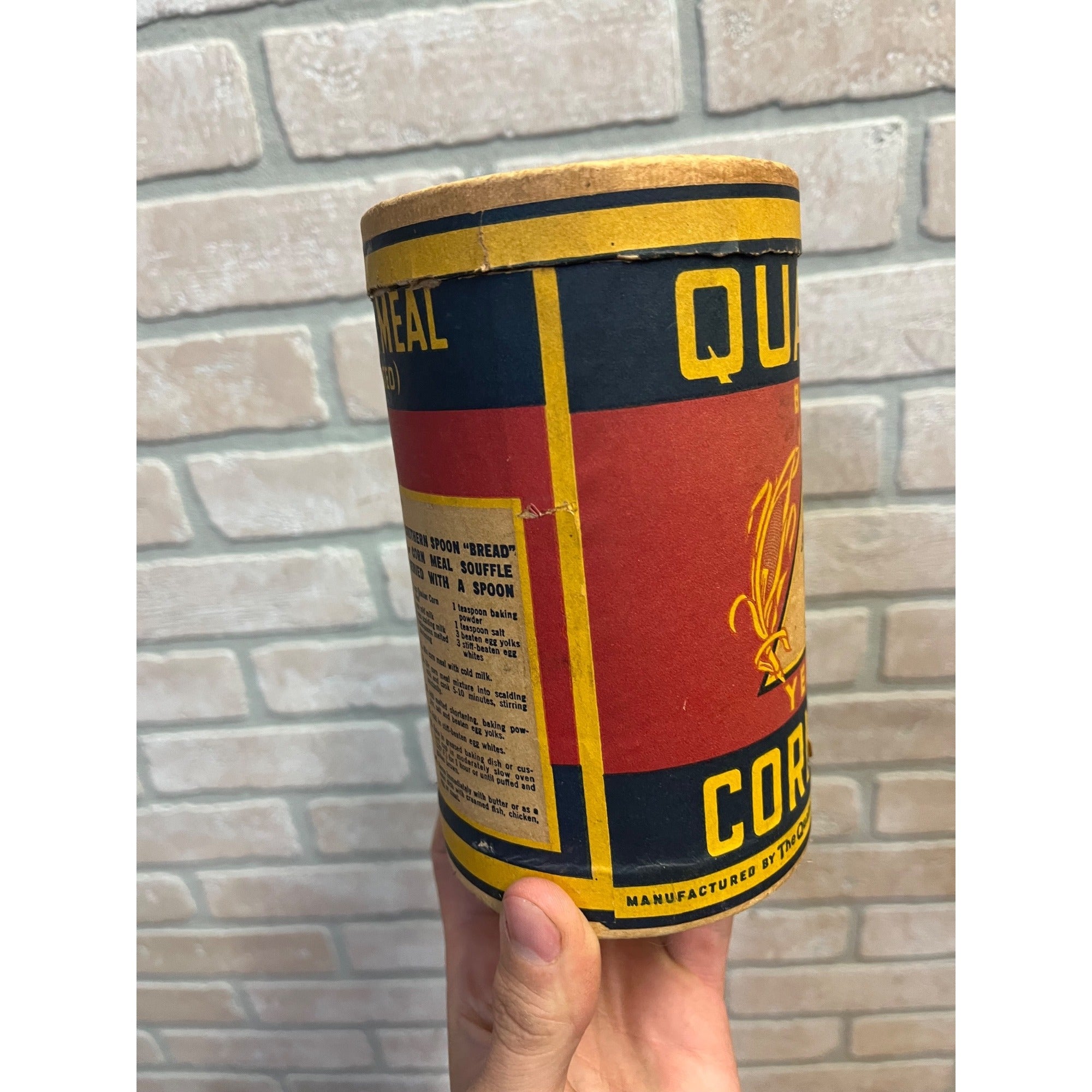 Vintage 1930s Quaker Oats Best Chicago Yellow Corn Meal Cardboard Canister Box