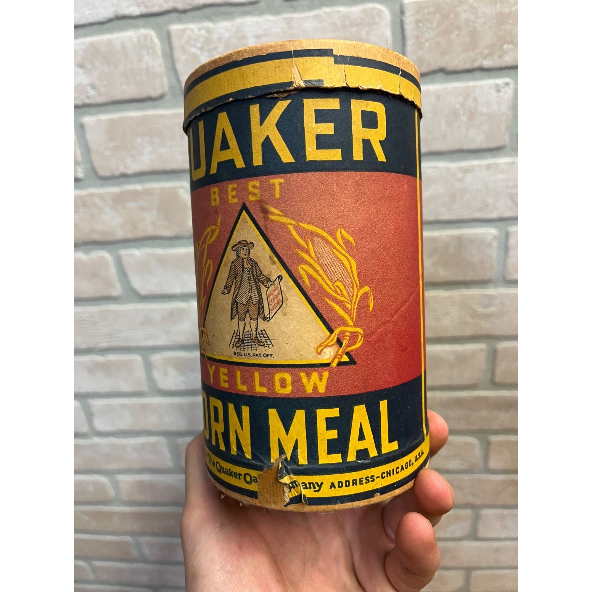 Vintage 1930s Quaker Oats Best Chicago Yellow Corn Meal Cardboard Canister Box