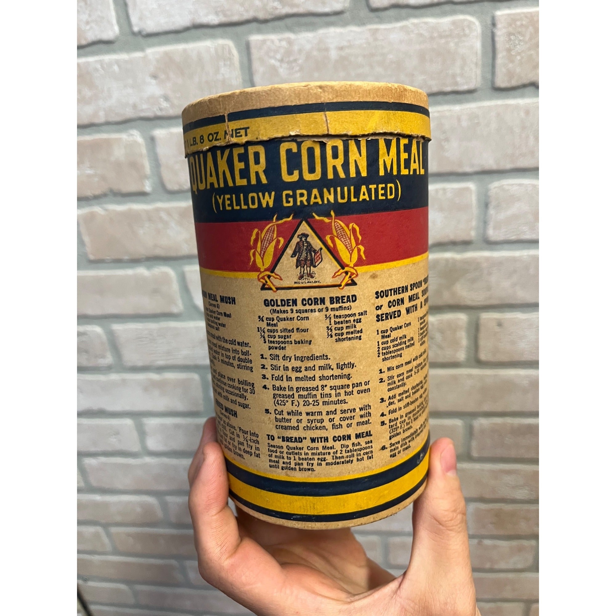 Vintage 1930s Quaker Oats Best Chicago Yellow Corn Meal Cardboard Canister Box