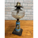 Antique Victorian 19th c. Oil Lamp w/ Reverse Painted Glass Column Child