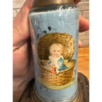 Antique Victorian 19th c. Oil Lamp w/ Reverse Painted Glass Column Child