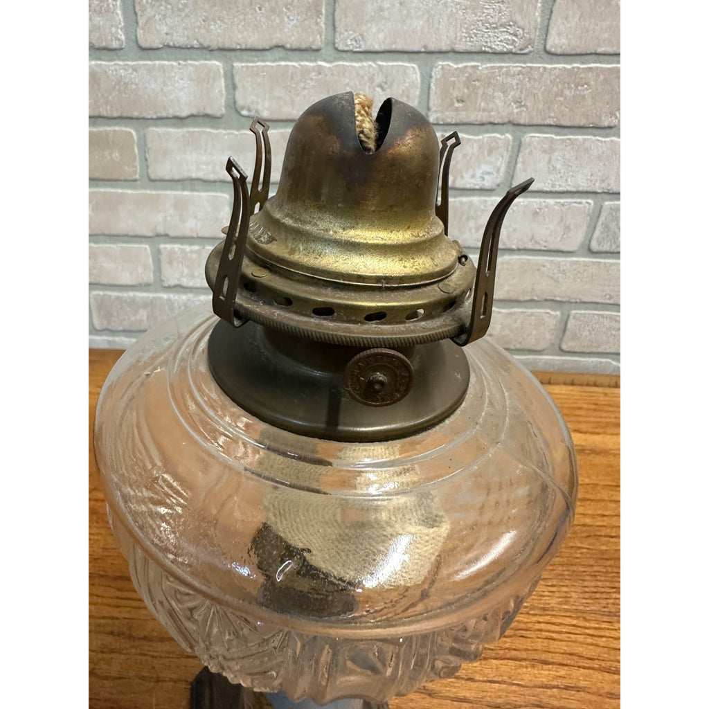 Antique Victorian 19th c. Oil Lamp w/ Reverse Painted Glass Column Child