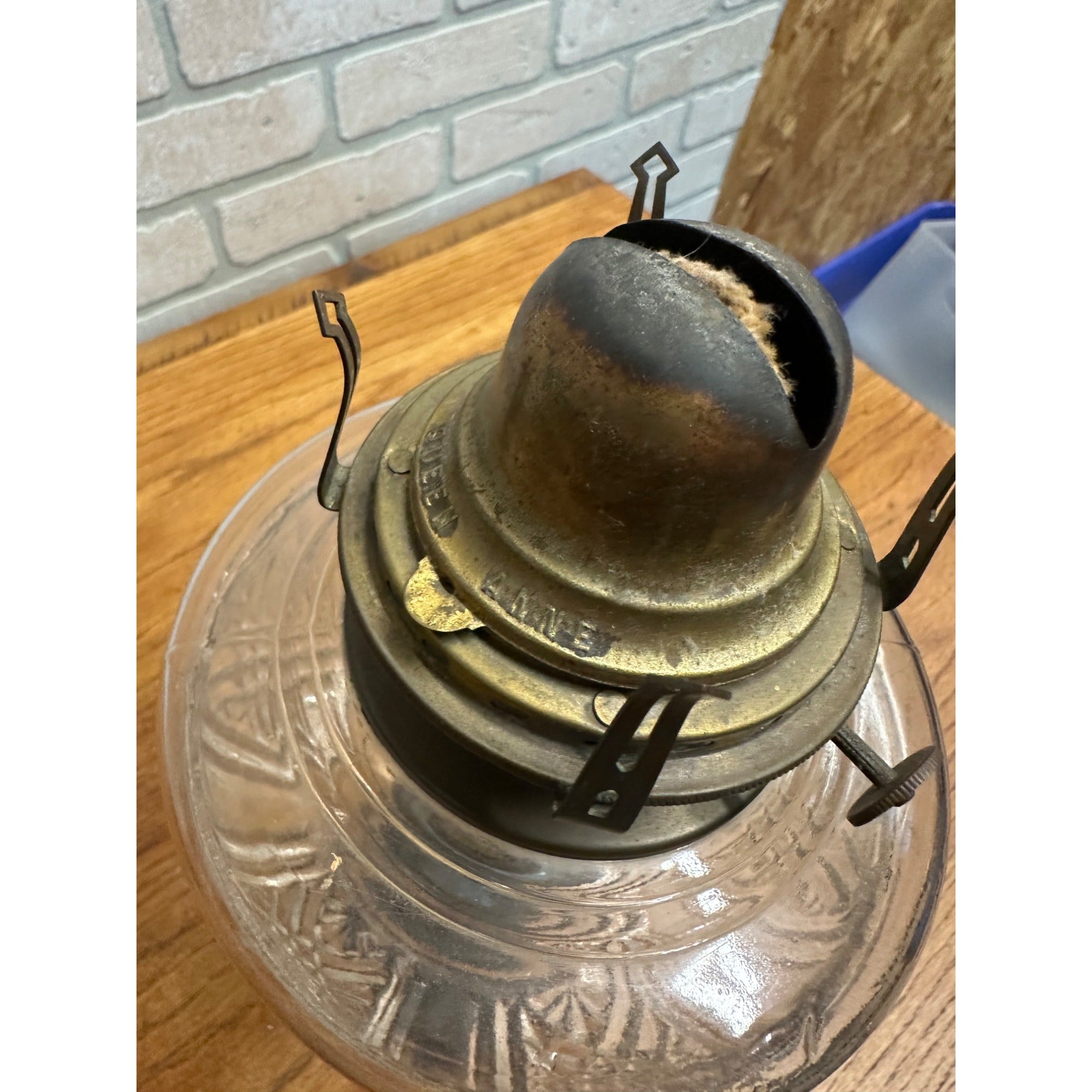 Antique Victorian 19th c. Oil Lamp w/ Reverse Painted Glass Column Child