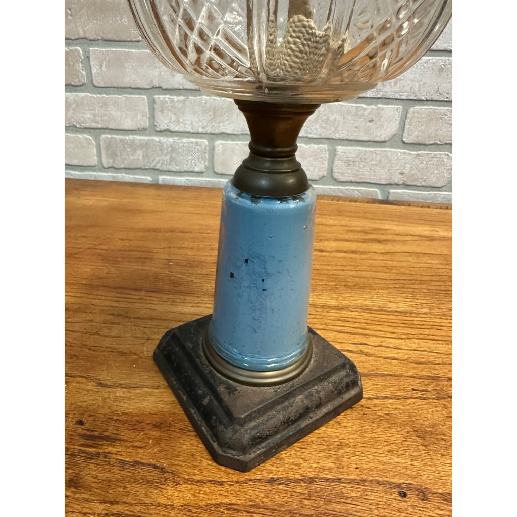 Antique Victorian 19th c. Oil Lamp w/ Reverse Painted Glass Column Child