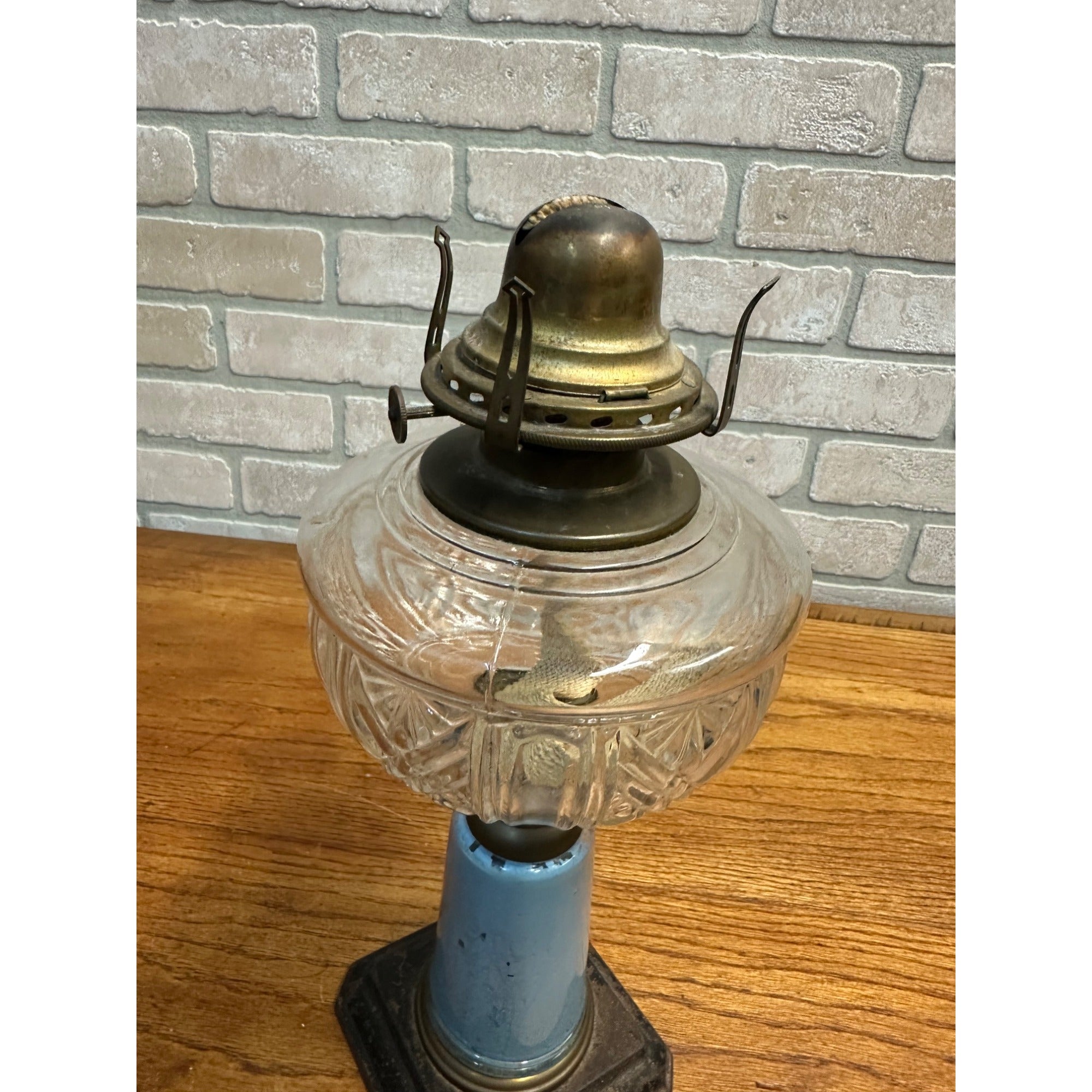 Antique Victorian 19th c. Oil Lamp w/ Reverse Painted Glass Column Child