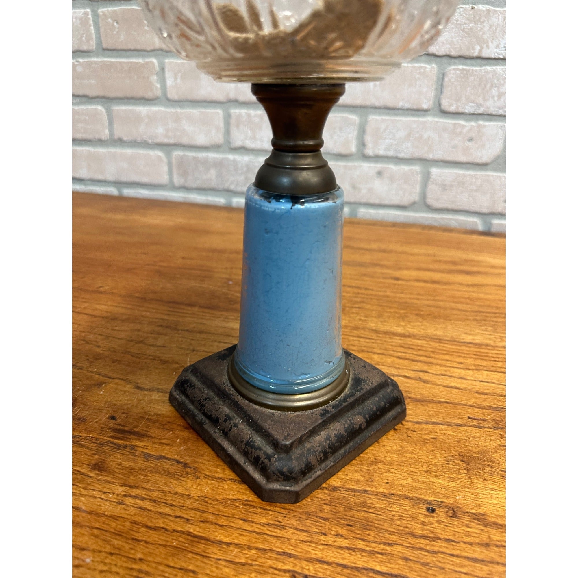 Antique Victorian 19th c. Oil Lamp w/ Reverse Painted Glass Column Child