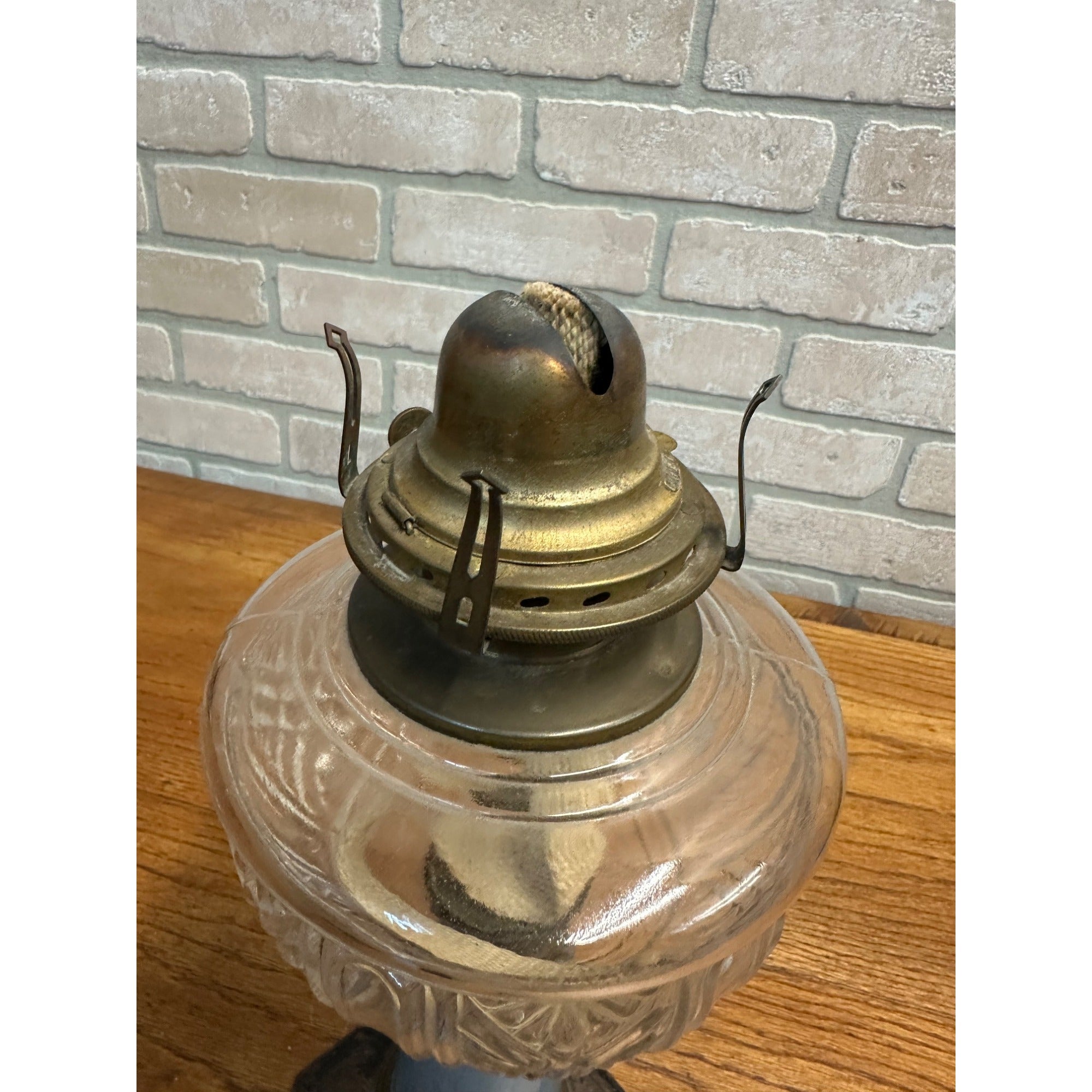 Antique Victorian 19th c. Oil Lamp w/ Reverse Painted Glass Column Child