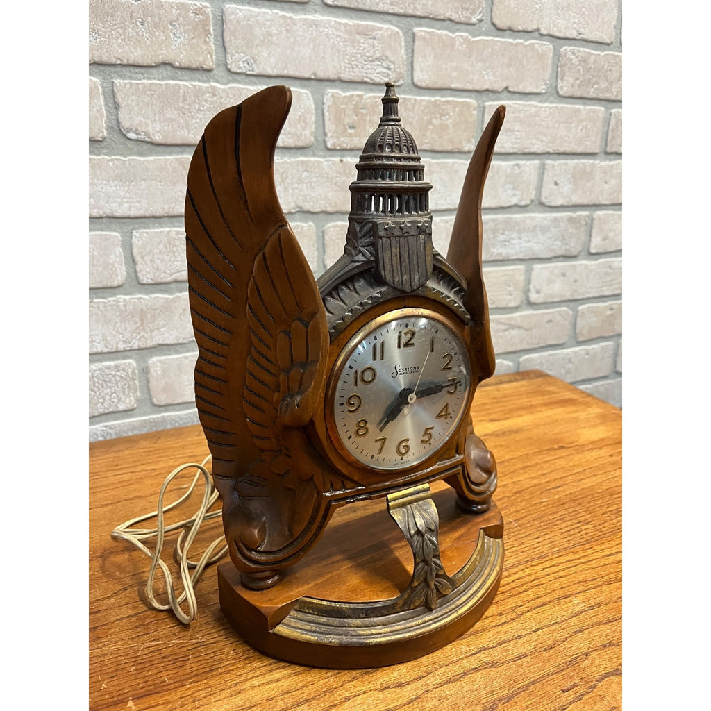 RARE Vintage Sessions United States Capitol Wood Wings Electric Clock