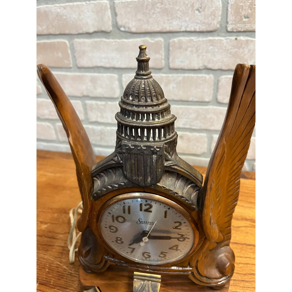 RARE Vintage Sessions United States Capitol Wood Wings Electric Clock