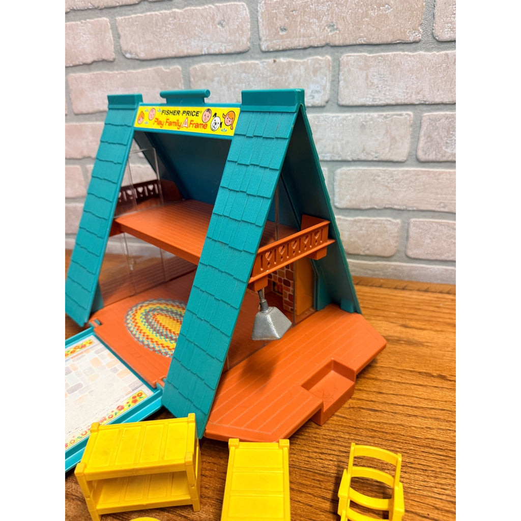 1974 Fisher Price Little People Play Family A Frame Family w/ Furniture Playset